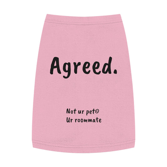 pink dog t-shirt with "agreed." text on white background