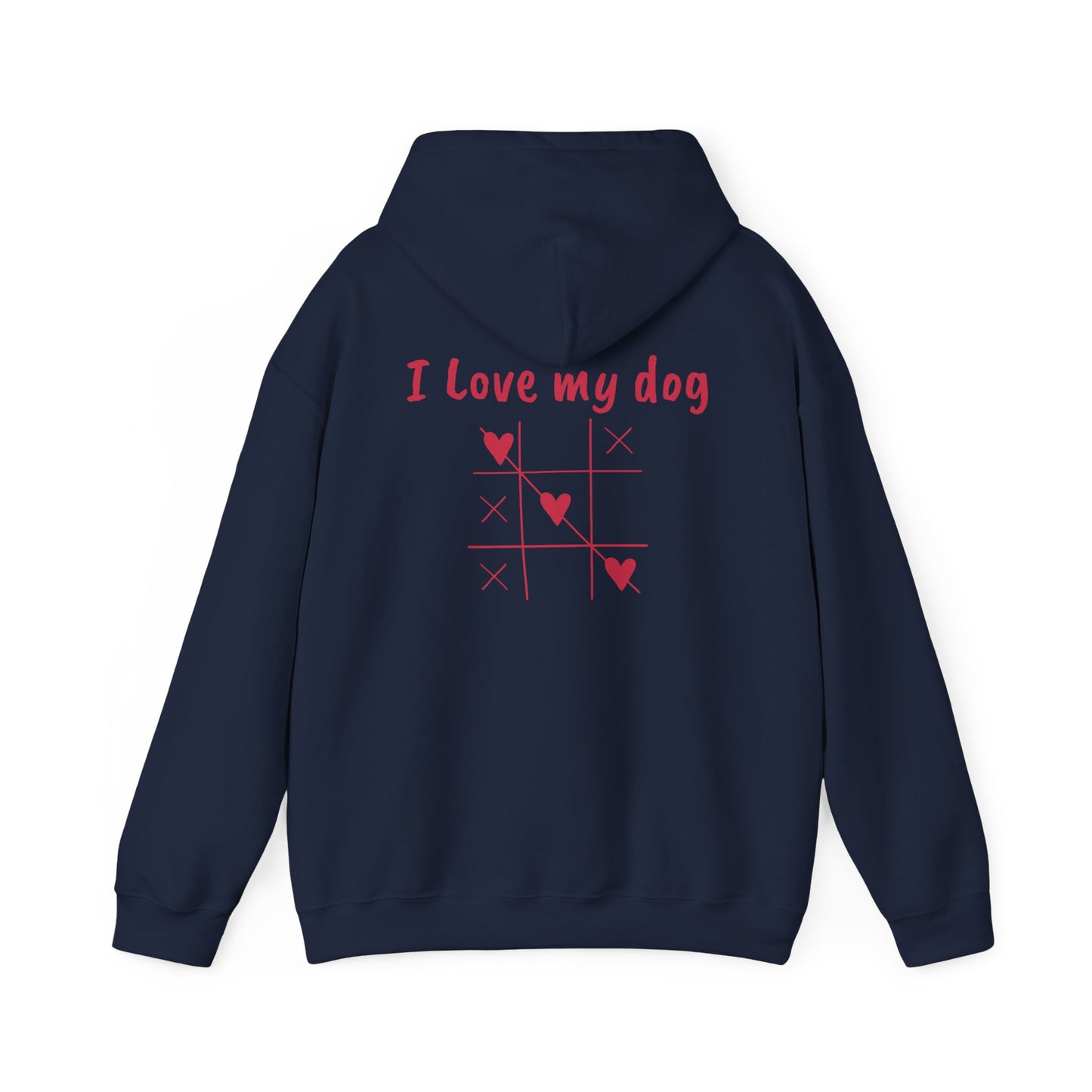 "I Love My Dog" hoodie for dog lovers, warm dog dad & mom sweatshirt on a white background