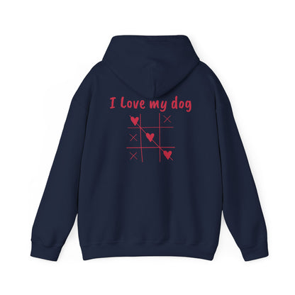 "I Love My Dog" hoodie for dog lovers, warm dog dad & mom sweatshirt on a white background