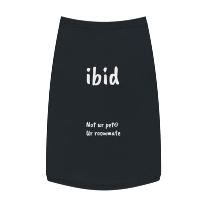 black t-shirt with "ibid" text on white background