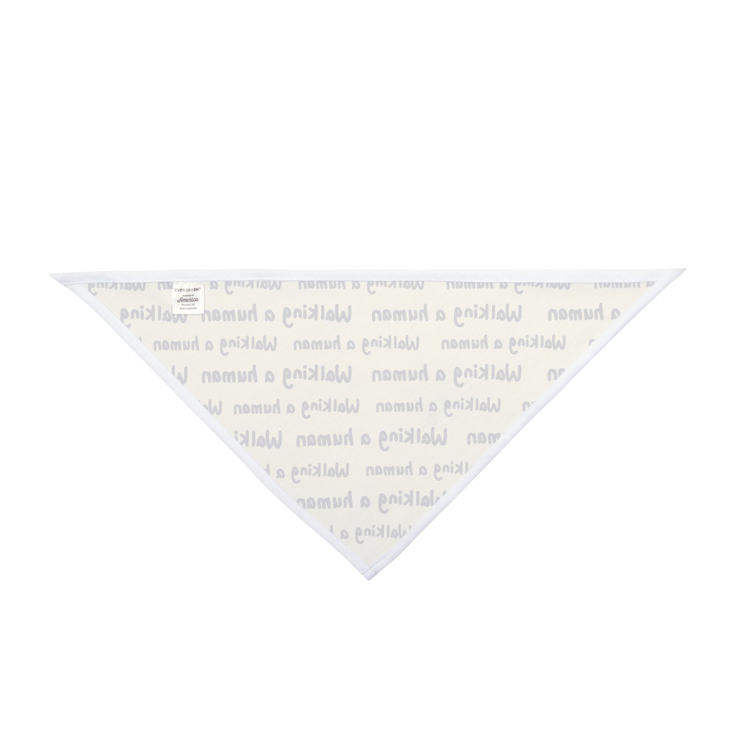 beige "walking a human" repeating text bandana on a small dog