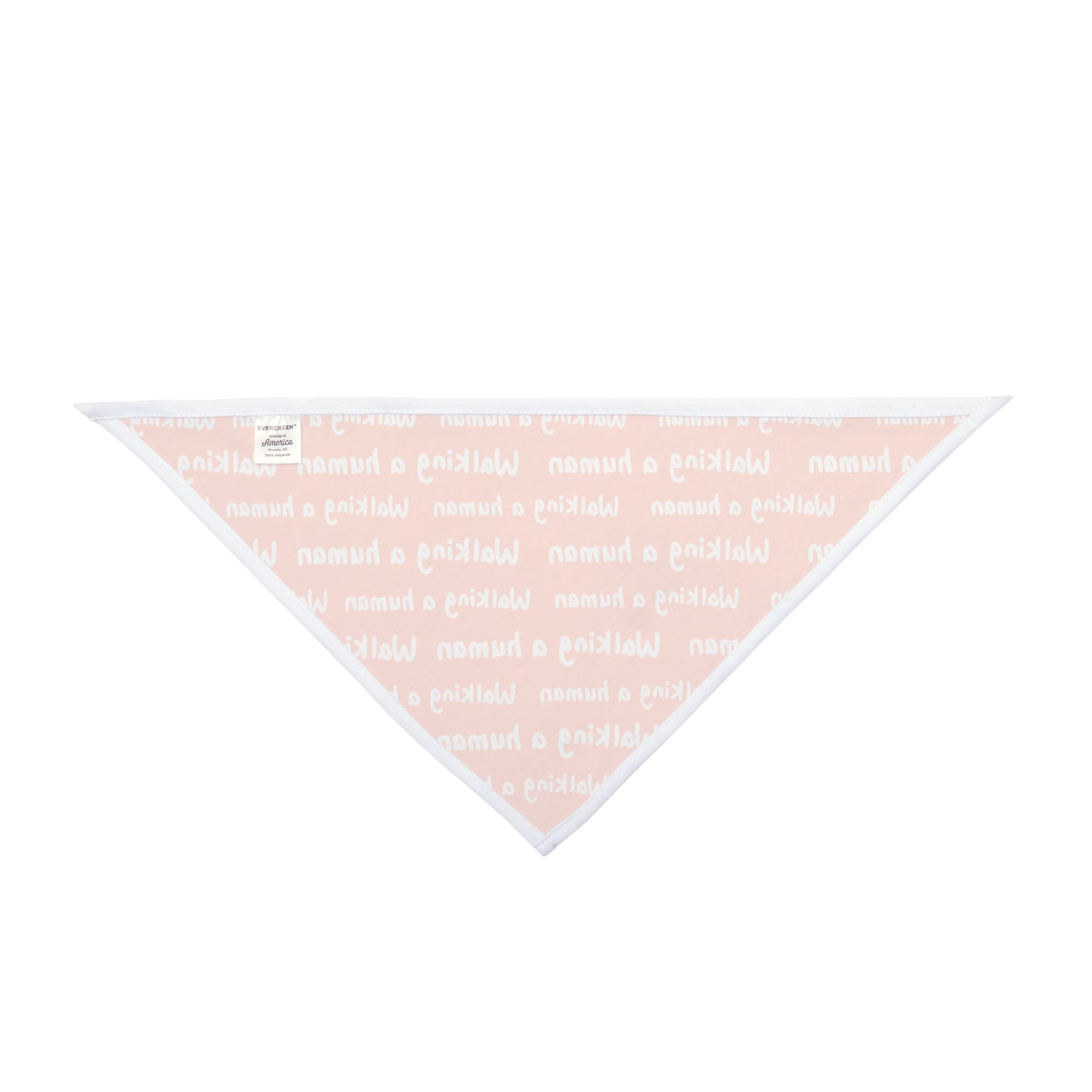 orange "walking a human" repeating text bandana on a dog