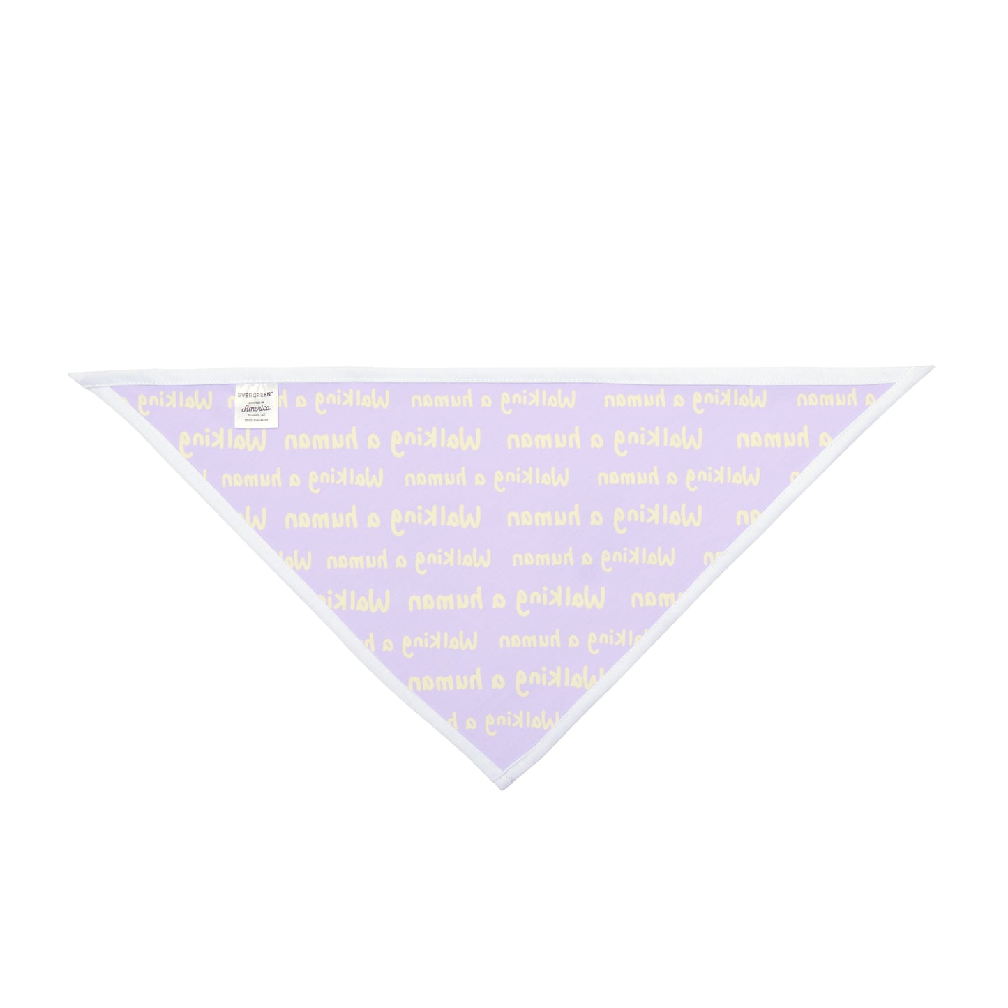 purple "walking a human" repeating text bandana on a dog