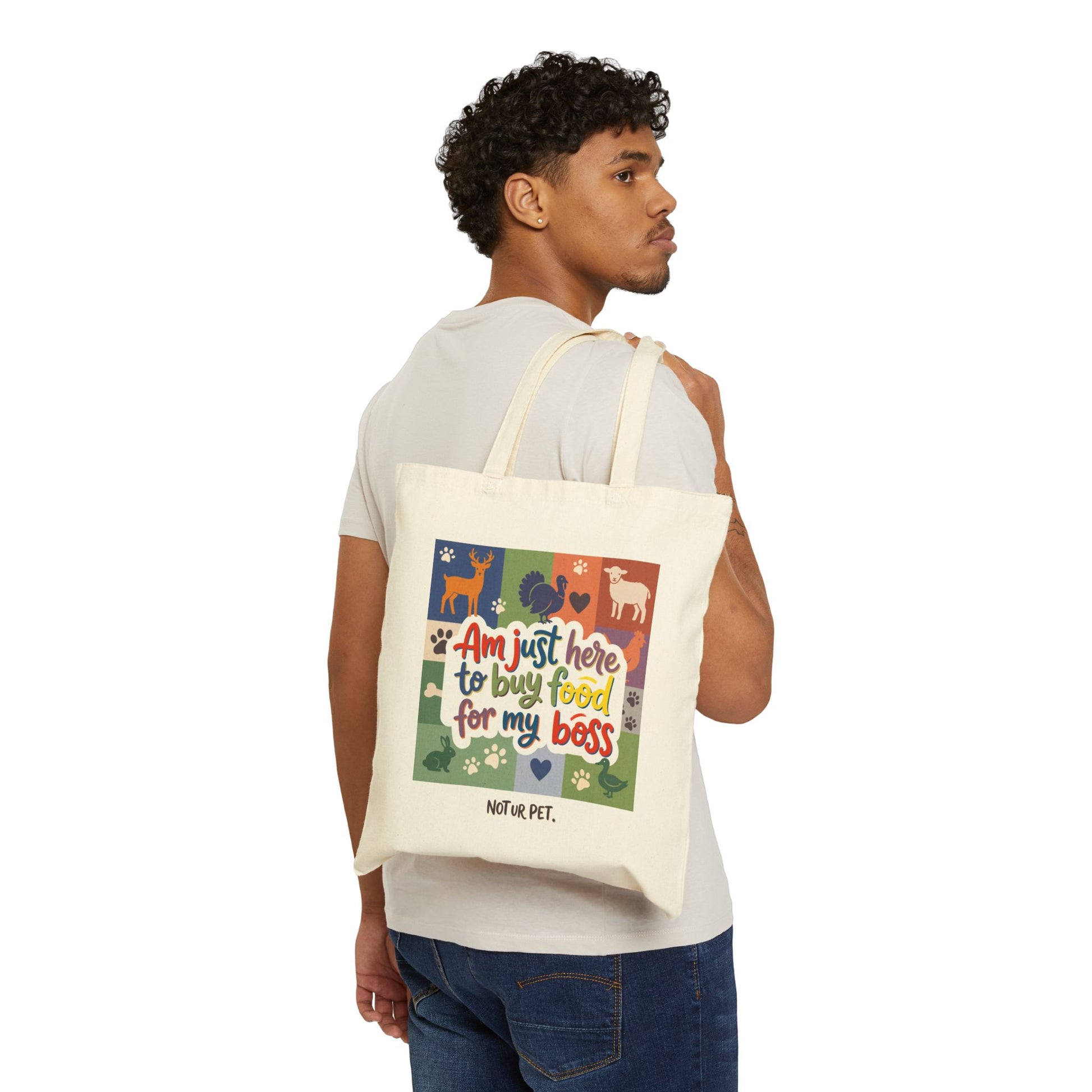 "Am Just Here to Buy Food for My Boss" forest pattern canvas tote bag for pet lovers