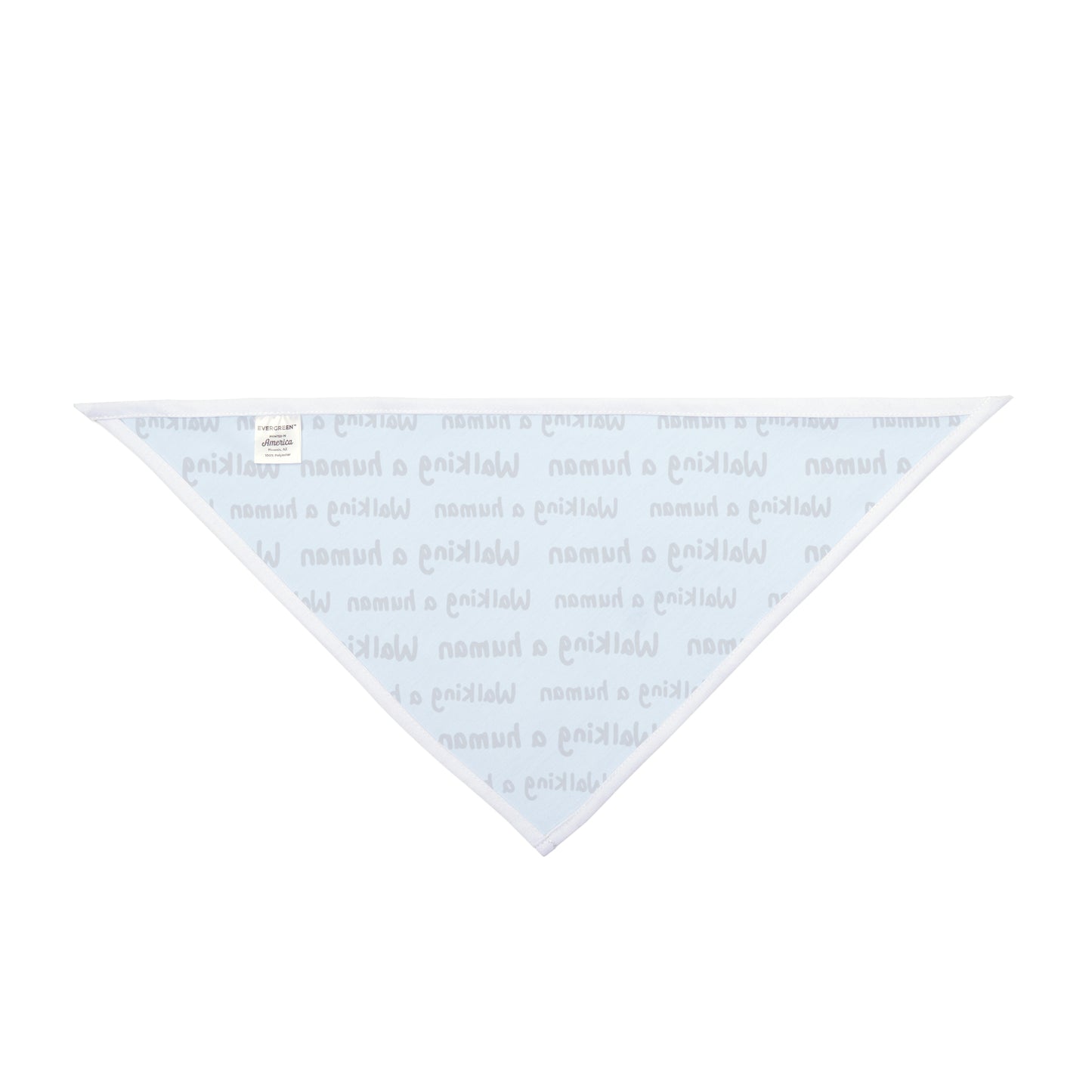 glacier blue "walking a human" repeating text bandana on a small dog
