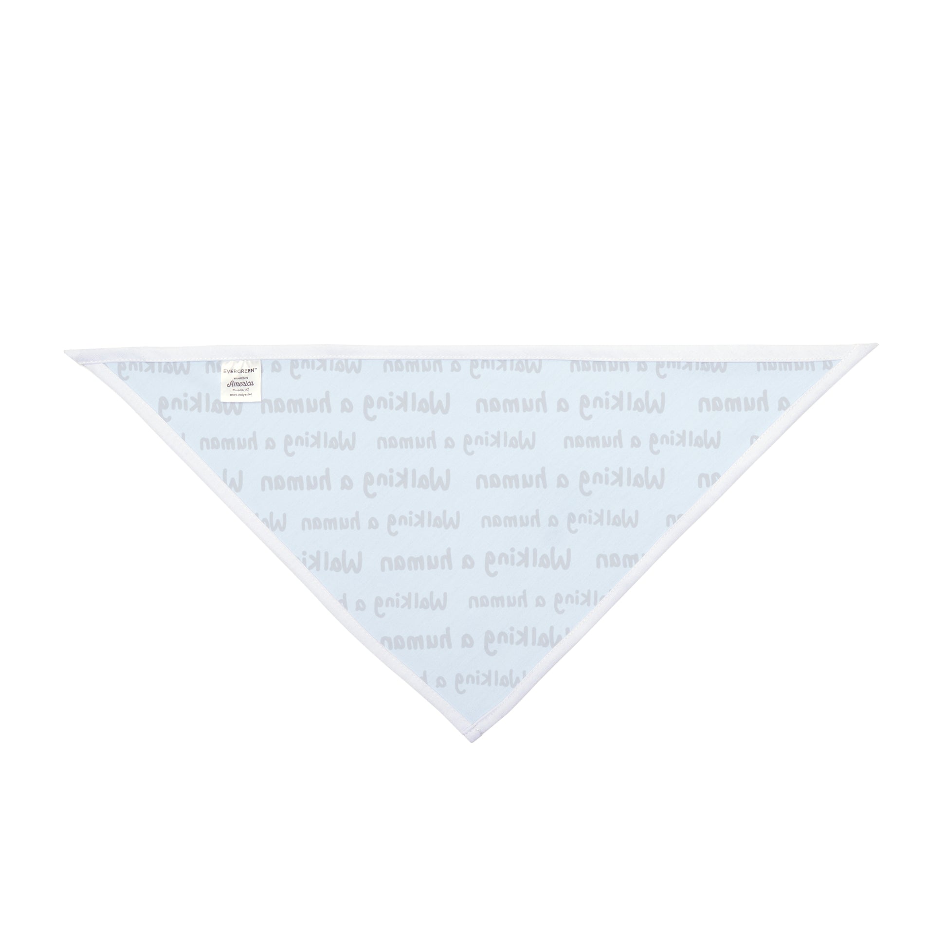 glacier blue "walking a human" repeating text bandana on a small dog