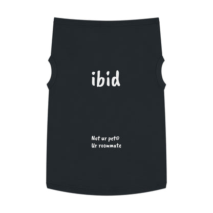 black t-shirt with "ibid" text on white background