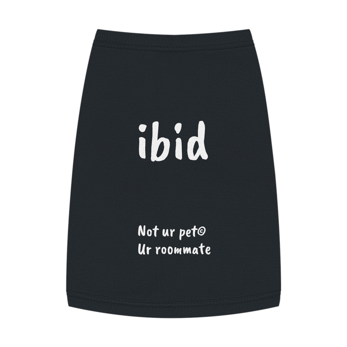 black t-shirt with "ibid" text on white background