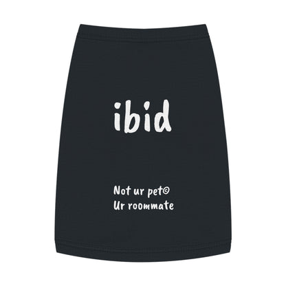 black t-shirt with "ibid" text on white background
