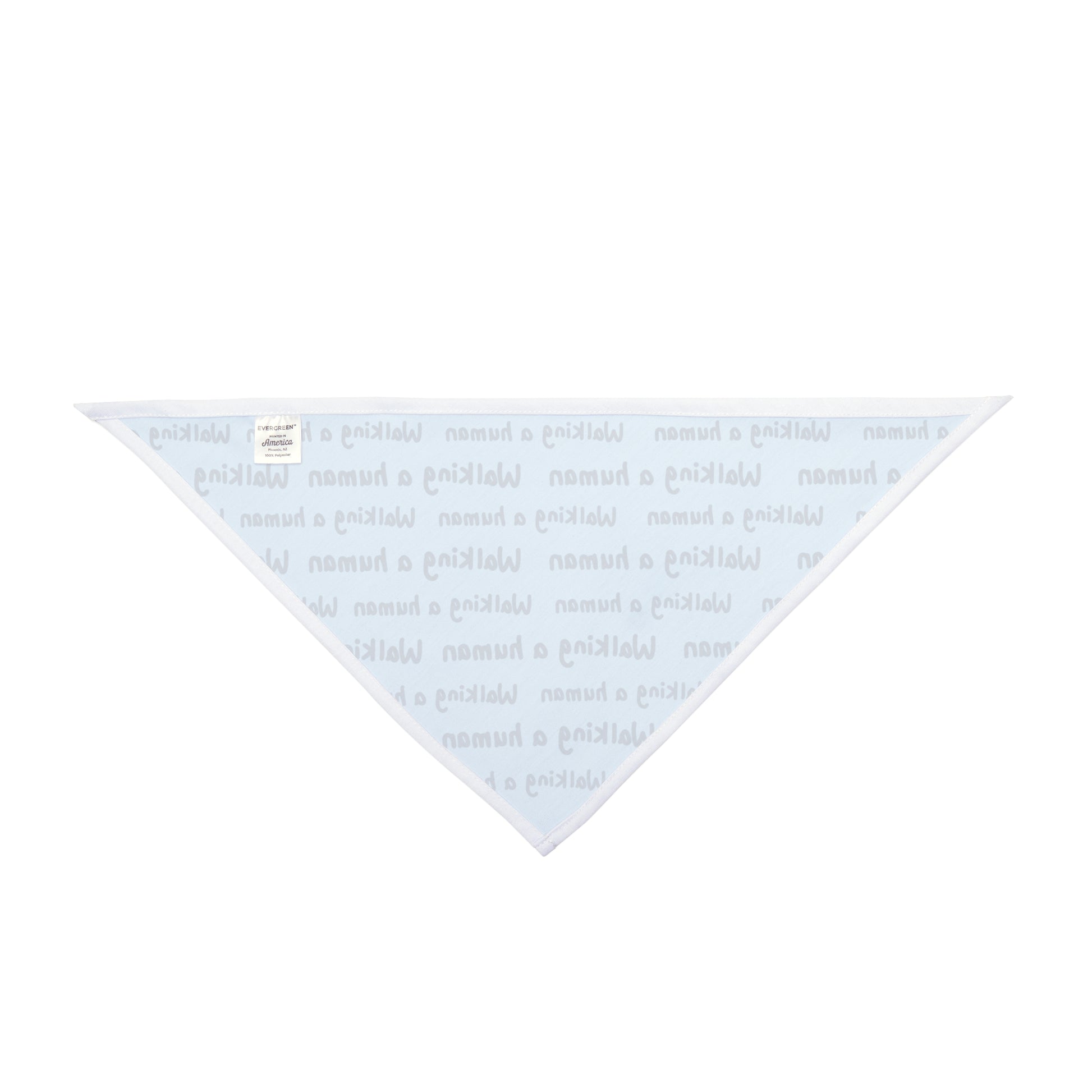 glacier blue "walking a human" repeating text bandana on a small dog