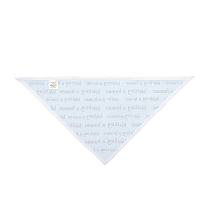 glacier blue "walking a human" repeating text bandana on a small dog