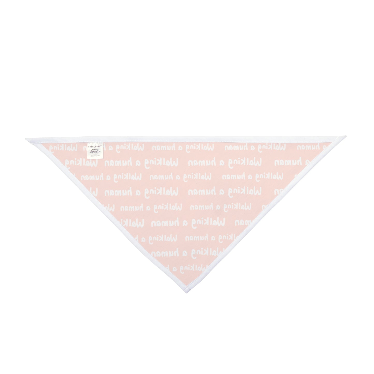 orange "walking a human" repeating text bandana on a dog