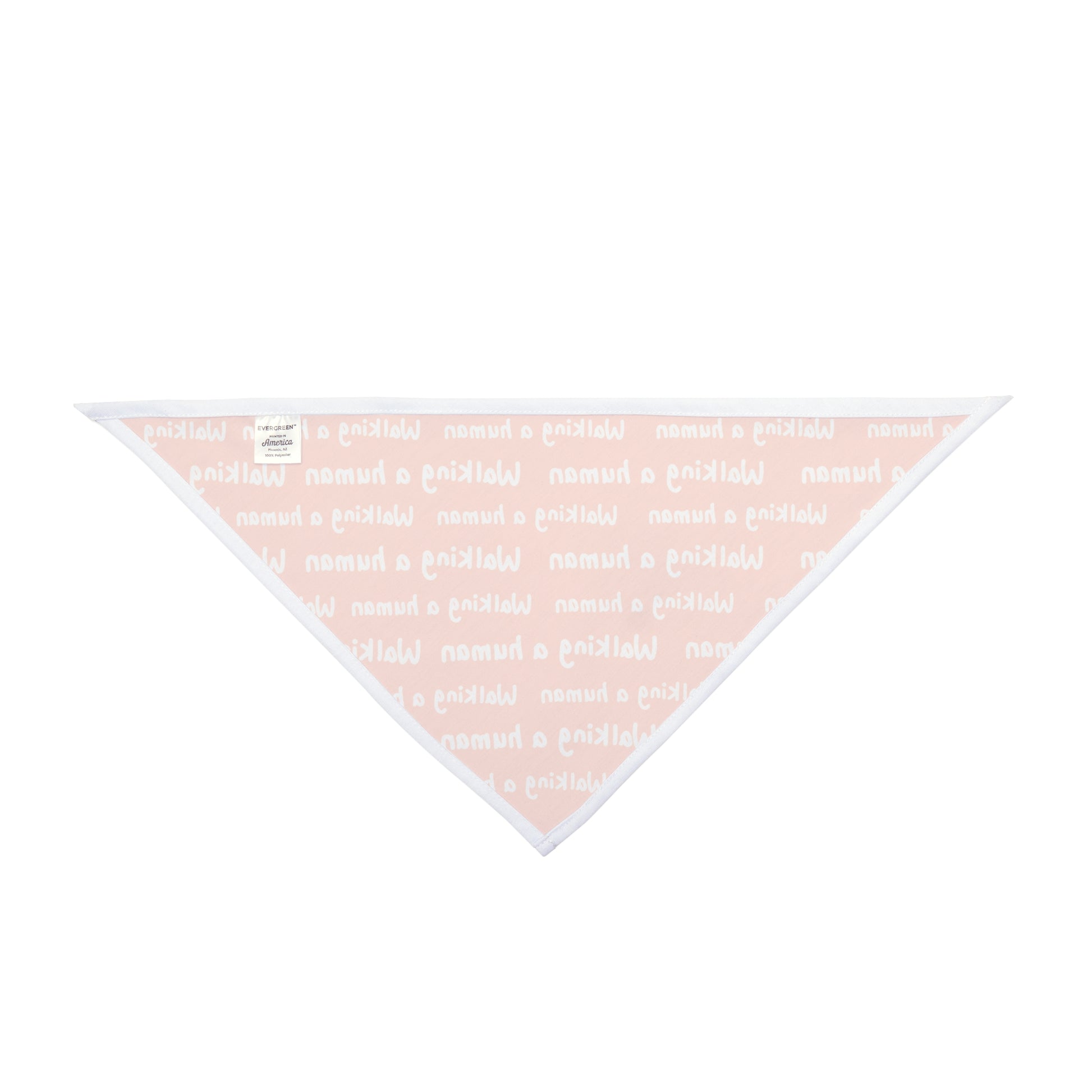 orange "walking a human" repeating text bandana on a dog
