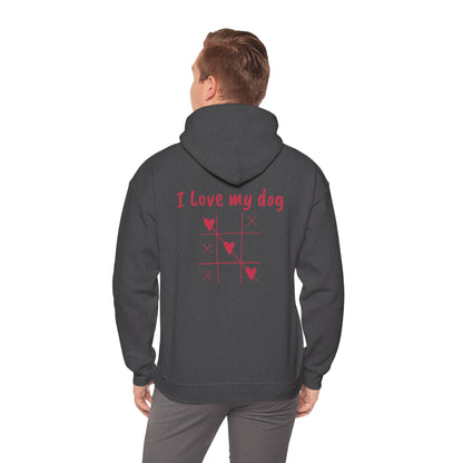 "I Love My Dog" hoodie for dog lovers, warm dog dad & mom sweatshirt on a white background