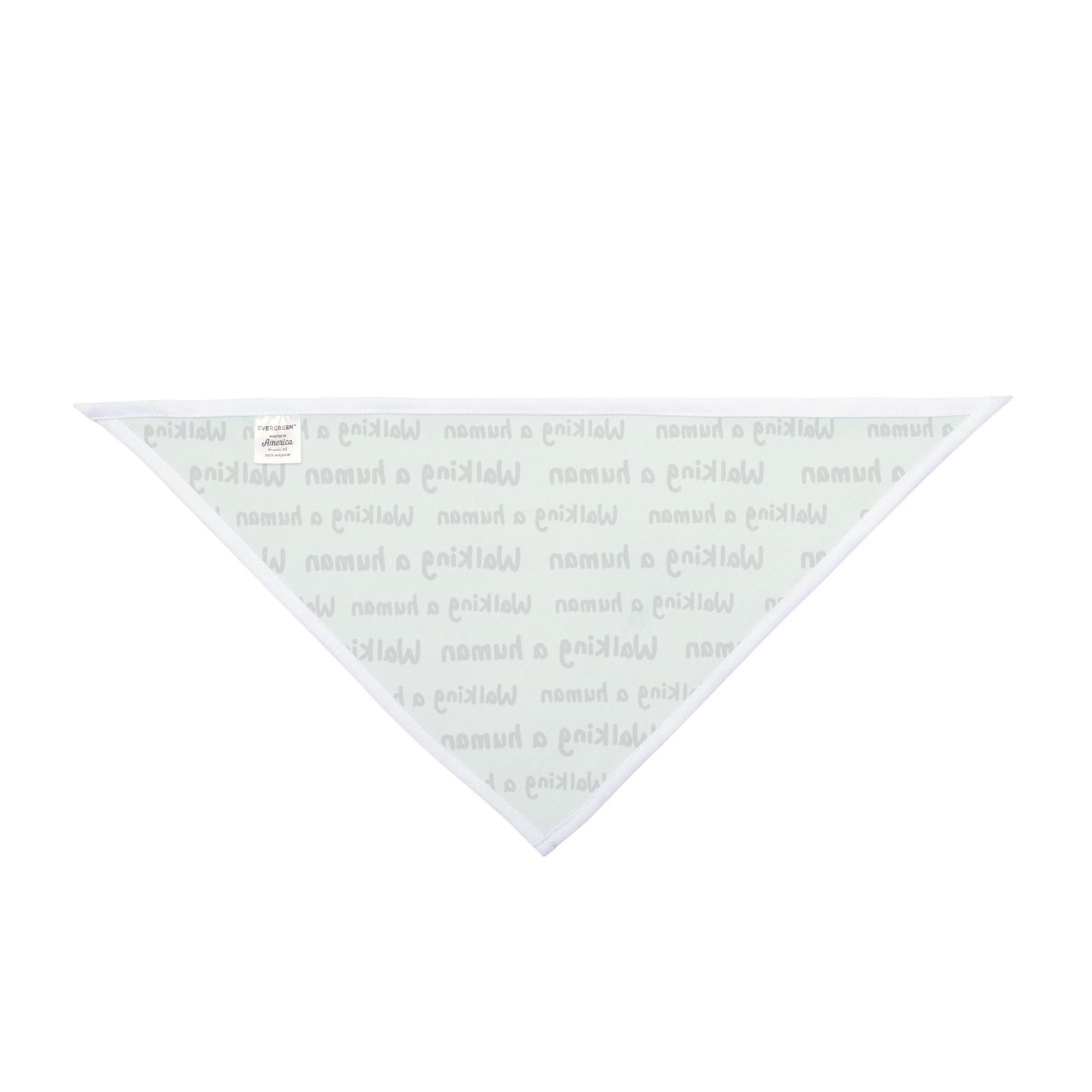 mint "walking a human" repeating text bandana on a dog