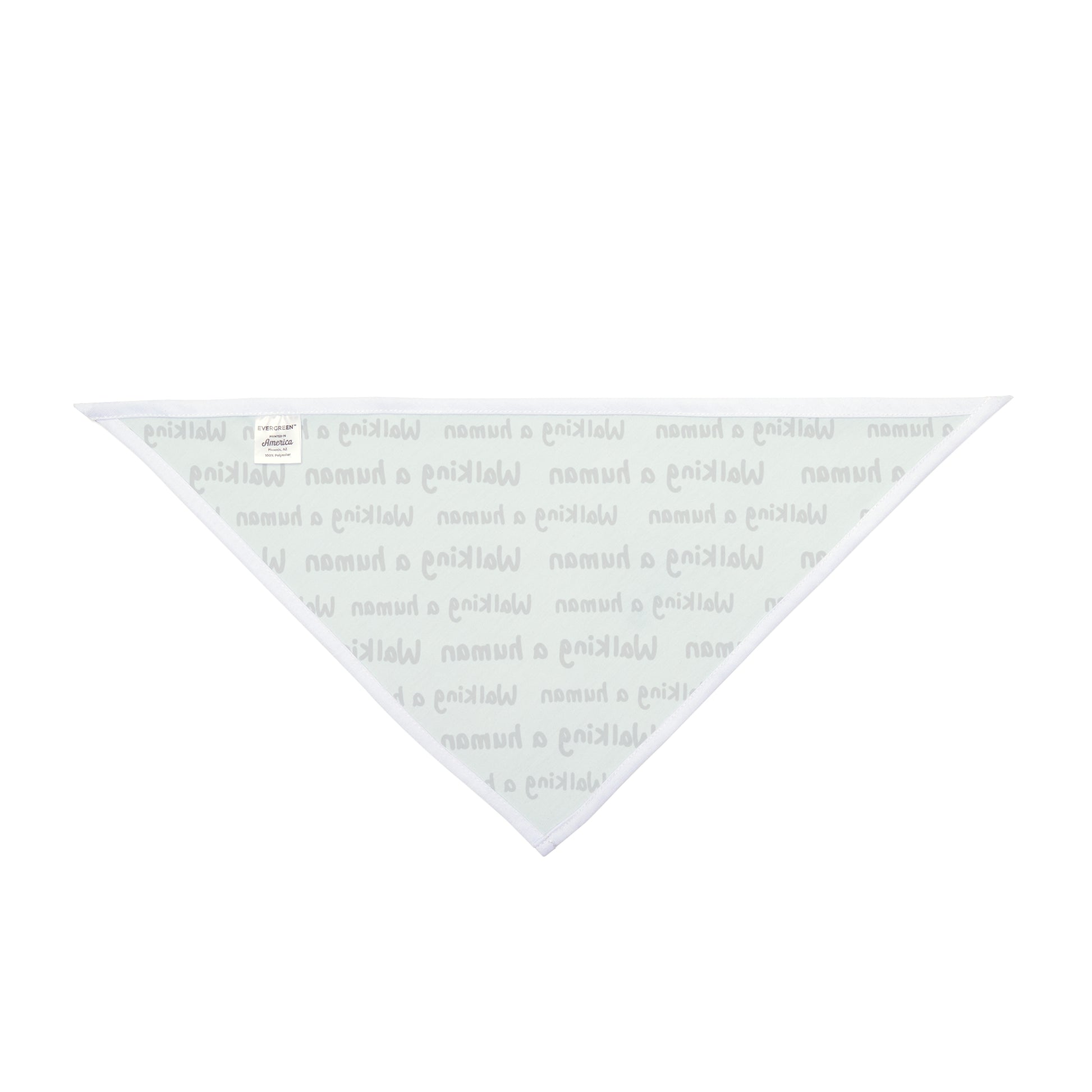 mint "walking a human" repeating text bandana on a dog