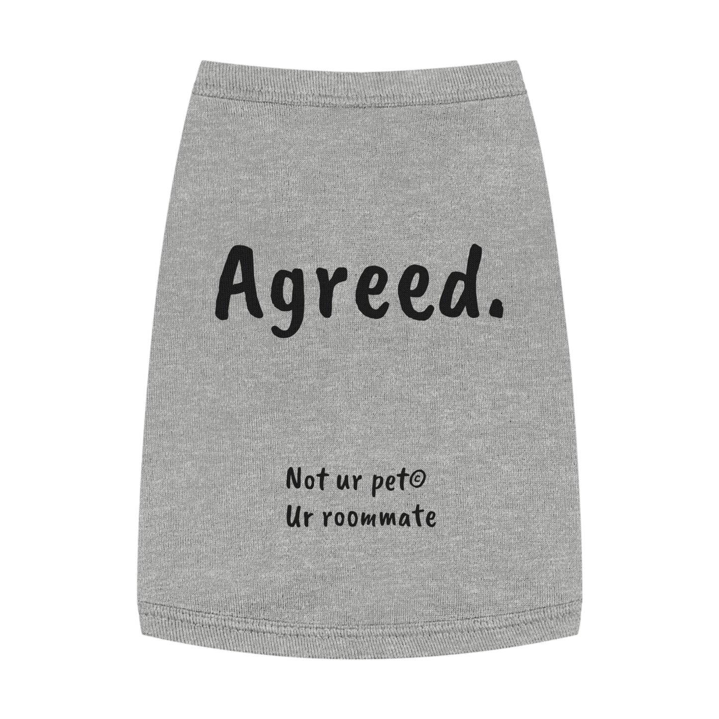 grey t-shirt with "agreed." text on white background