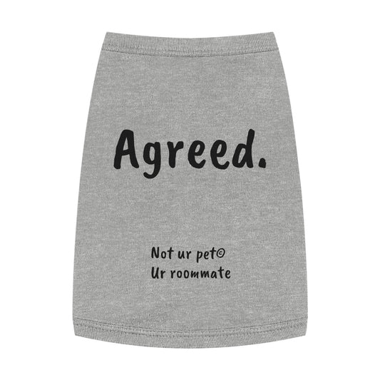 grey t-shirt with "agreed." text on white background