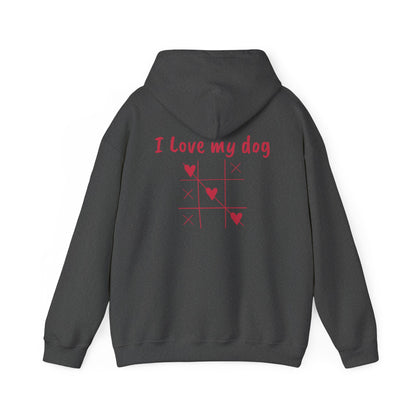 "I Love My Dog" hoodie for dog lovers, warm dog dad & mom sweatshirt on a white background