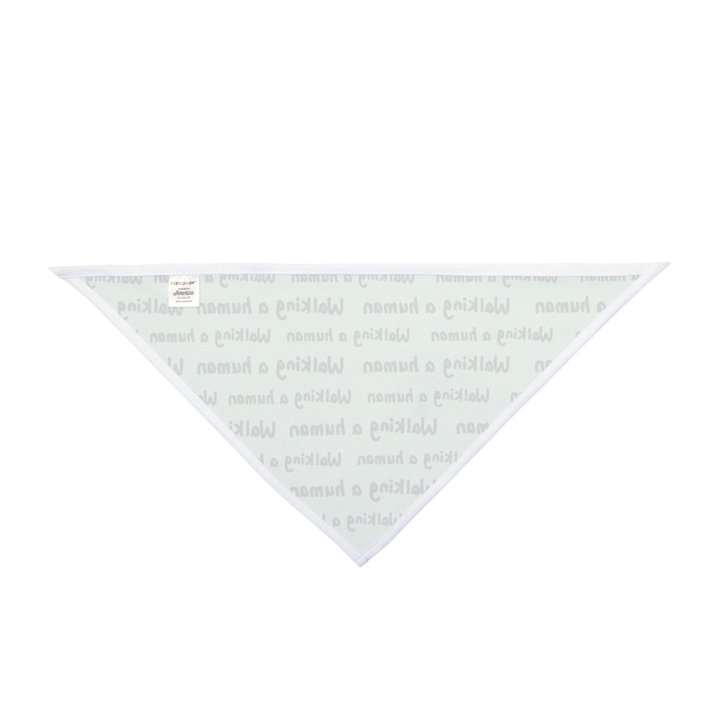 mint "walking a human" repeating text bandana on a dog