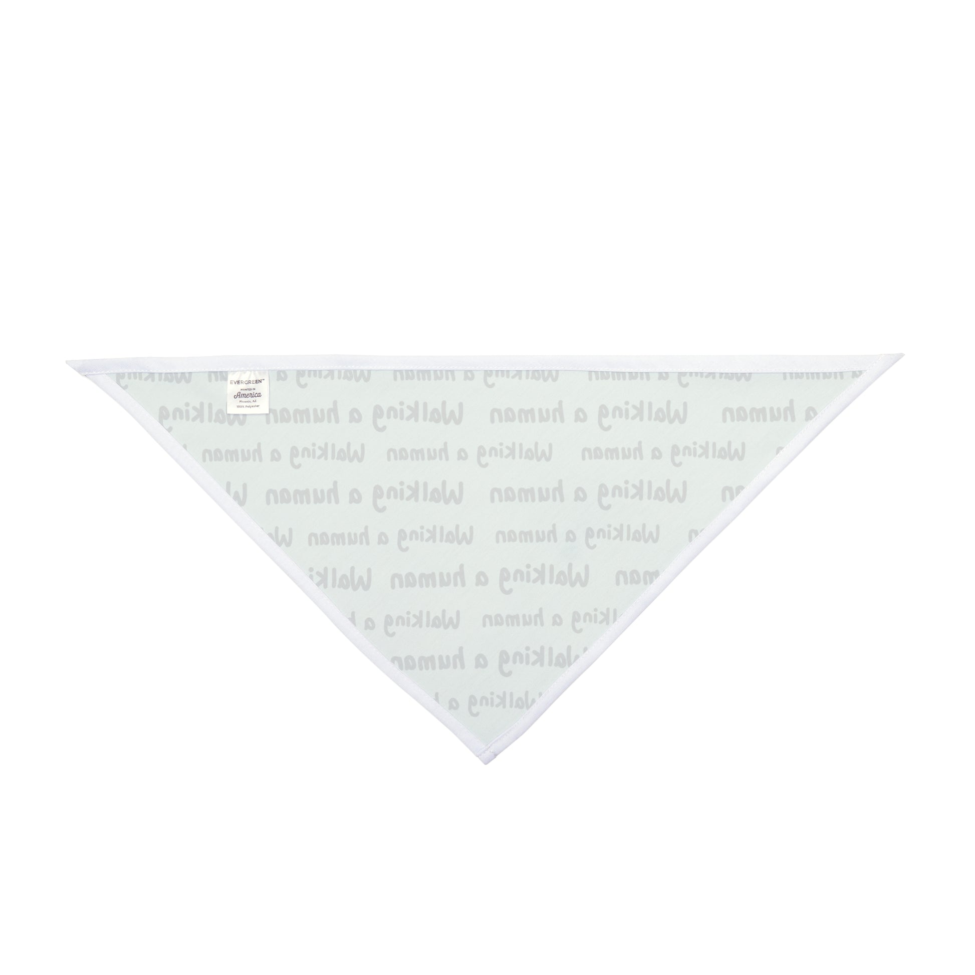 mint "walking a human" repeating text bandana on a dog