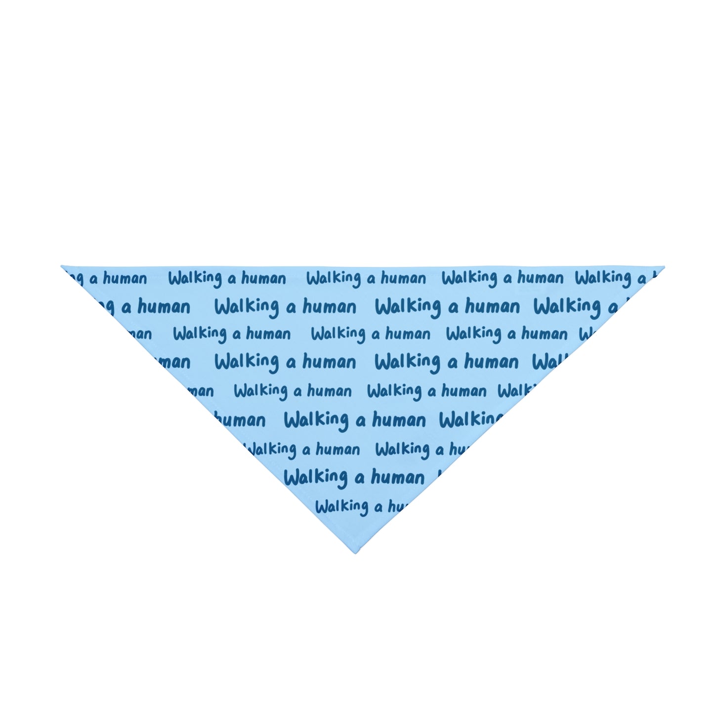 glacier blue "walking a human" repeating text bandana on a dog