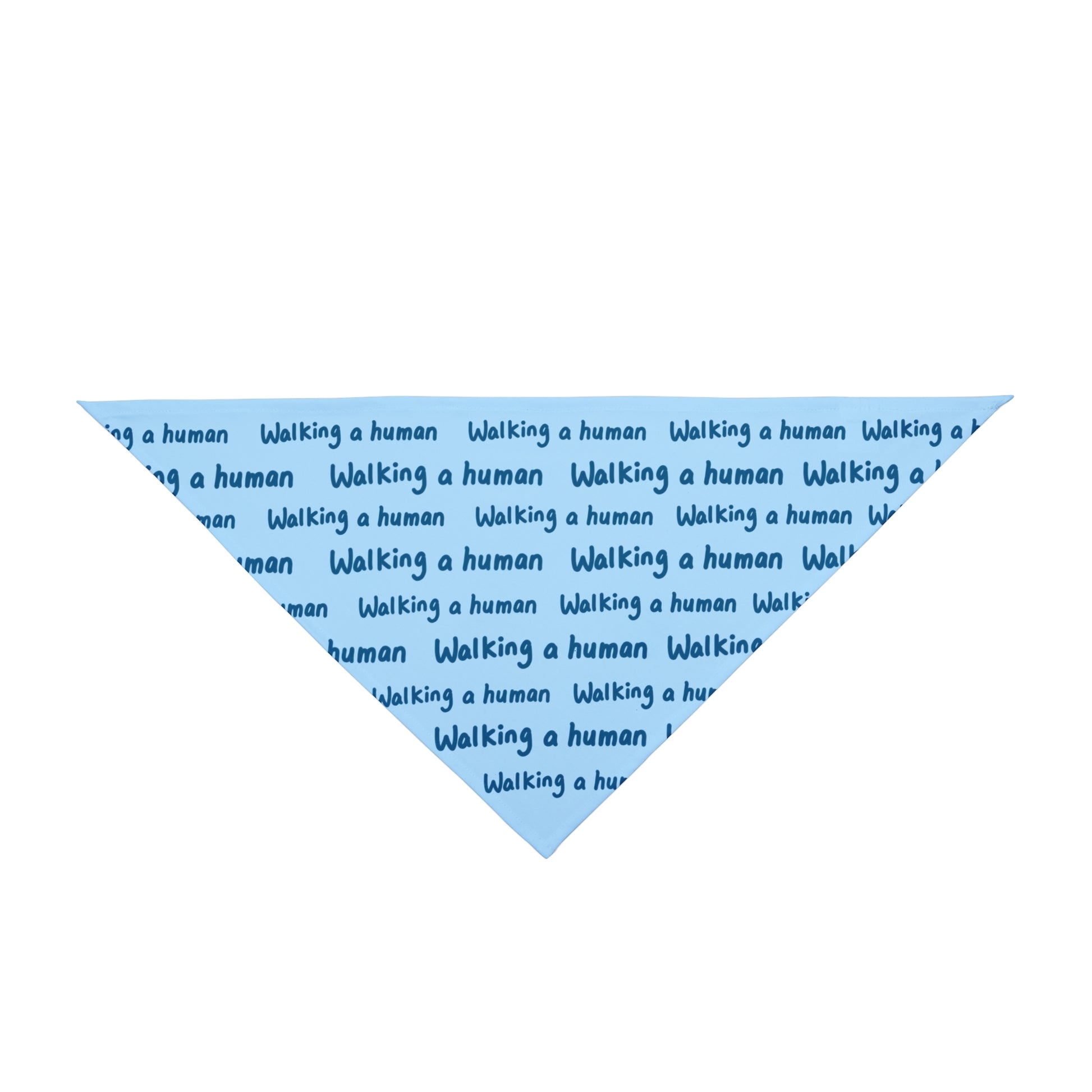 glacier blue "walking a human" repeating text bandana on a small dog