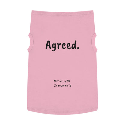 dog t-shirt with "agreed." text on white background