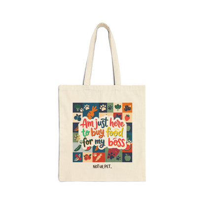 "Am Just Here to Buy Food for My Boss" garden pattern canvas tote bag for pet lovers
