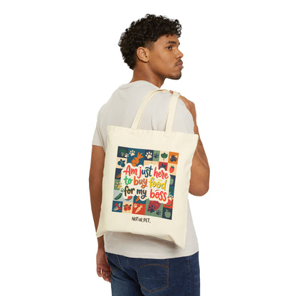 "Am Just Here to Buy Food for My Boss" farm pattern canvas tote bag for pet lovers
