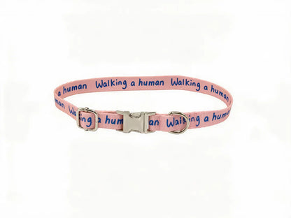 Dog Collar – Walking a Human, Not Your Pet, Terracotta Pink - Ocean, Durable Polyester